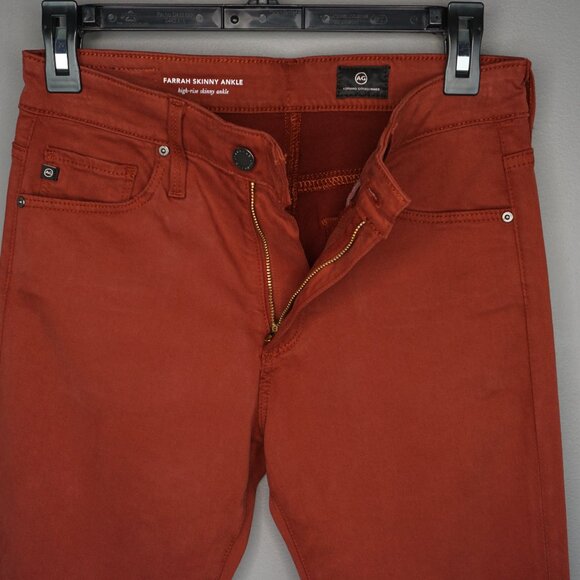 New AG Farrah High Rise Skinny Ankle Stretch Sateen Pants in Dark Hibiscus sz 26 - Picture 12 of 15